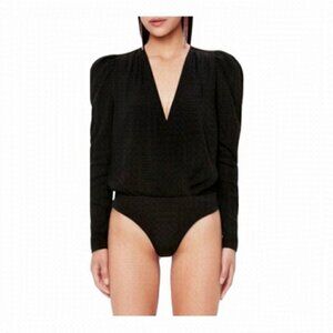 Afrm Cross Front Long Sleeve Black Bodysuit Size XS